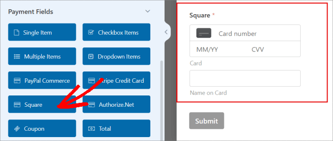 Square field in wpforms