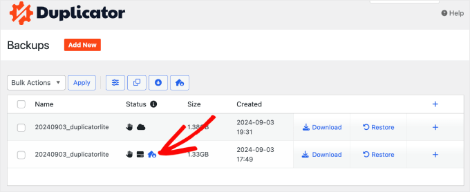 Duplicator's disaster recovery feature