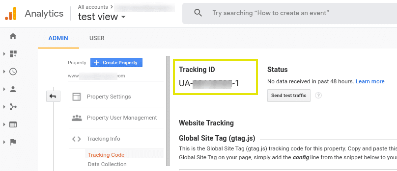 A Tracking ID from the back end of a Google Analytics account.