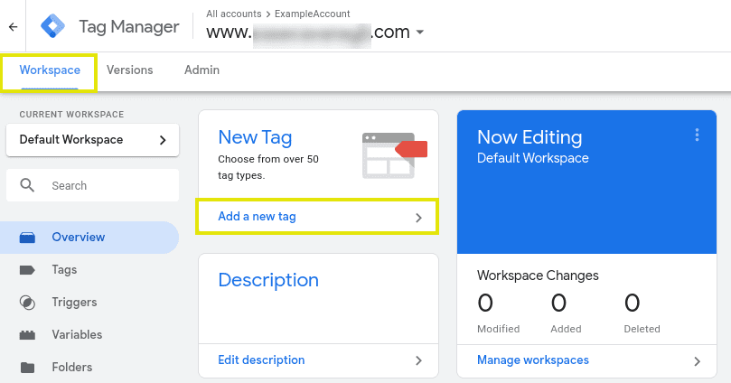 The option to add a new tag on Google Tag Manager.