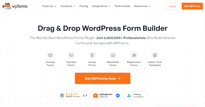 WPForms' homepage
