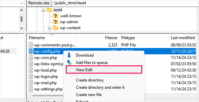 Edit wp-config.php file