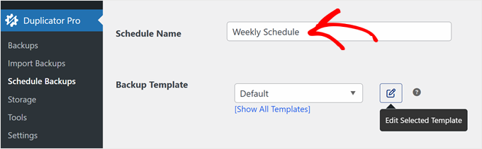 Naming a backup schedule in Duplicator