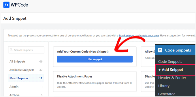 Add custom code snippet