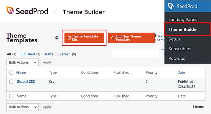 Click Theme Template Kit button