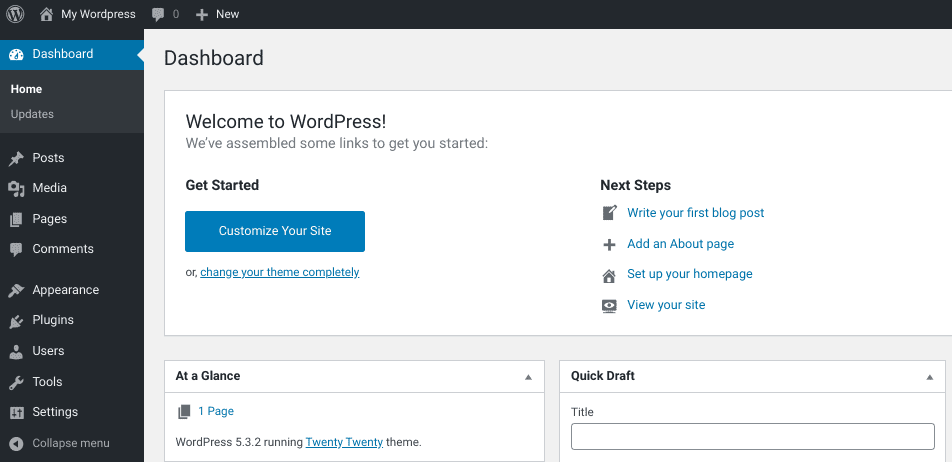 The WordPress admin dashboard.