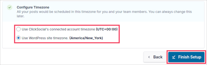 ClickSocial setup timezone