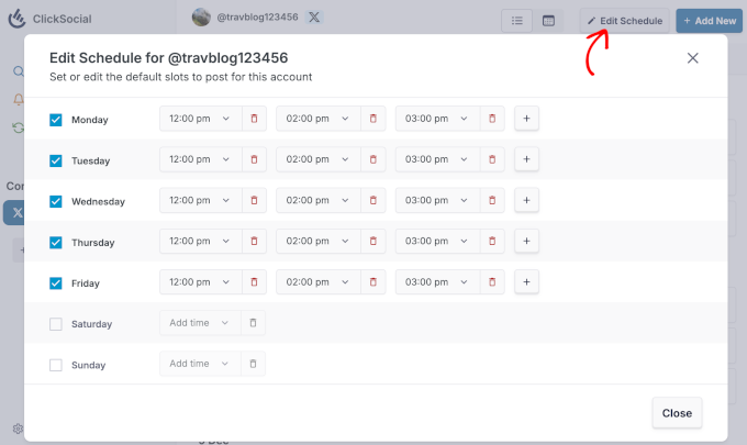 ClickSocial schedule settings