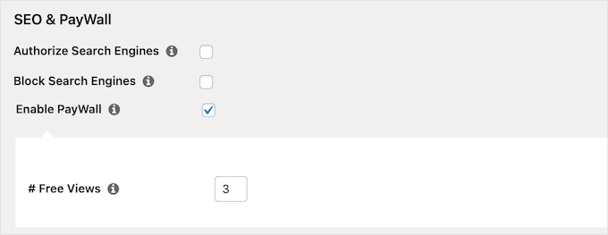 SEO and paywall settings