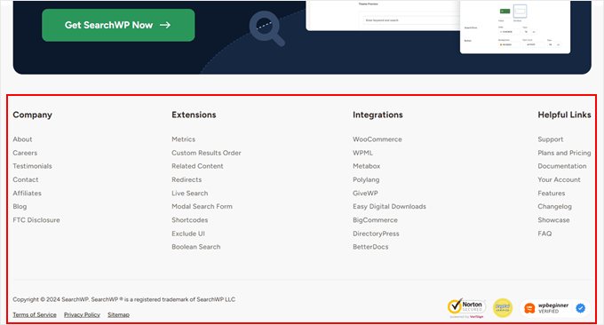 SearchWP's footer