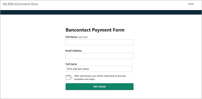 Bancontact payment form page preview