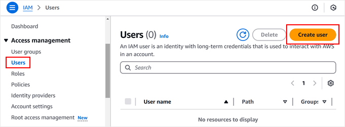 Creating a new user in Amazon S3