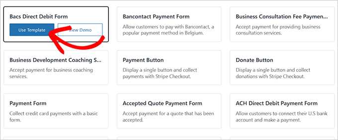 Choose the Bacs Direct Debit Payment Form template