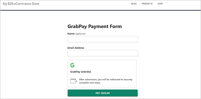 GrabPay payment form preview