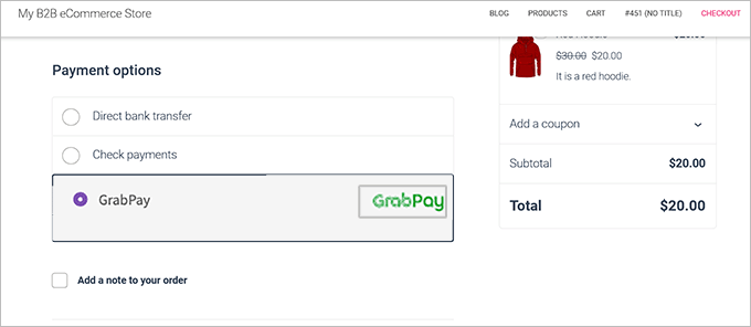 GrabPay preview in WooCommerce