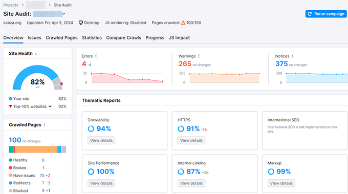 Semrush site audit