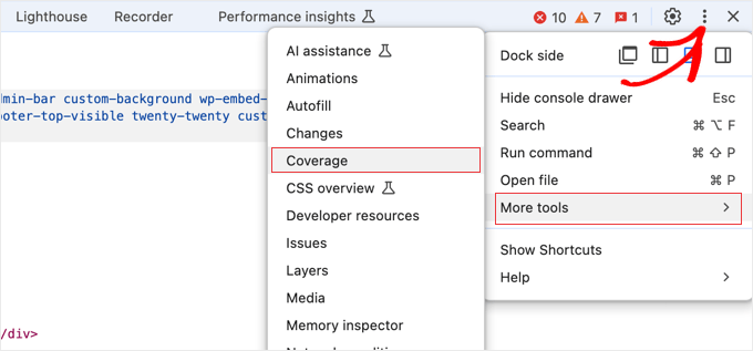 Showing the Inspect Tool's Coverage Report