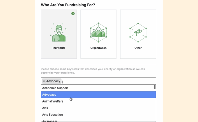 Charitable new onboarding tool