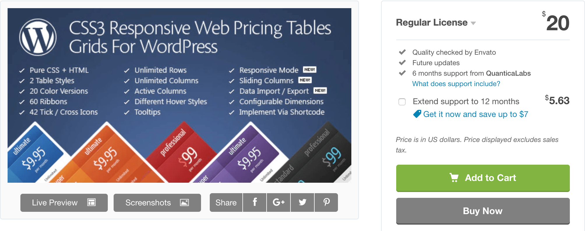 The CSS3 Responsive Compare Pricing Tables plugin.