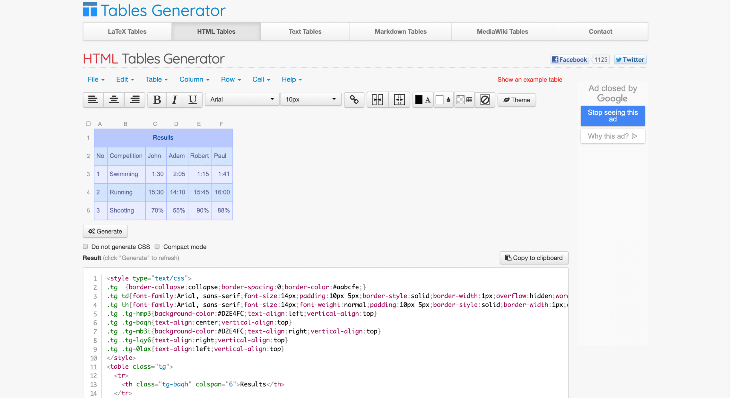 The HTML Tables Generator.