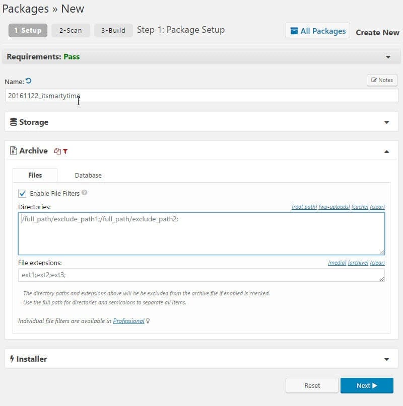 Exporting files to create a WordPress staging site with Duplicator.