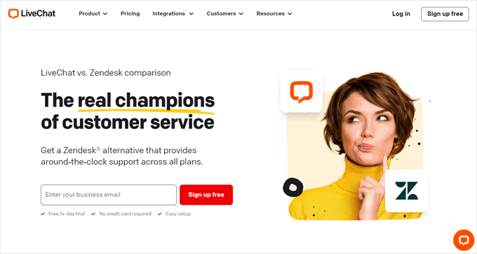 LiveChat as Zendesk alternative landing page