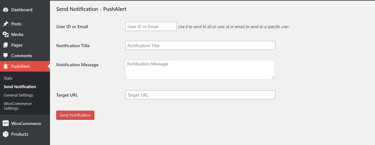 A new PushAlert notification in the WordPress dashboard.