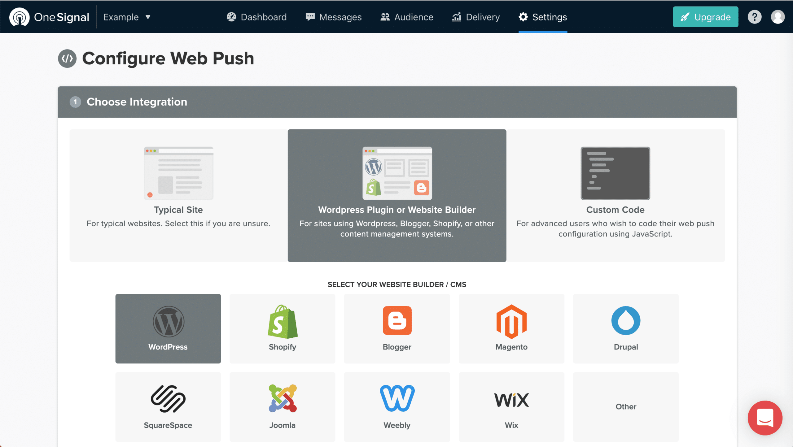 Integrating OneSignal with its corresponding WordPress plugin.