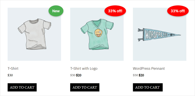 Example of WooCommerce product badges made with WPCode