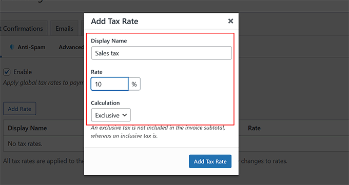 Add tax rate manually