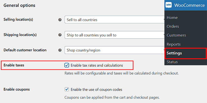 Enable taxes in WooCommerce