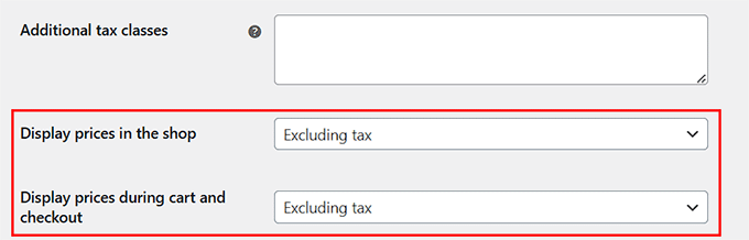 Configure tax displaying options