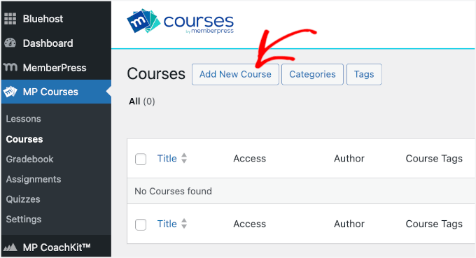 Add new courses in MP Courses