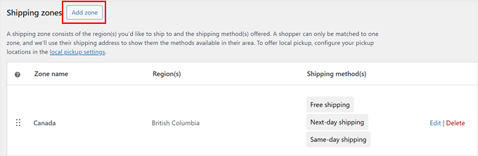 Adding a shipping zone in WooCommerce