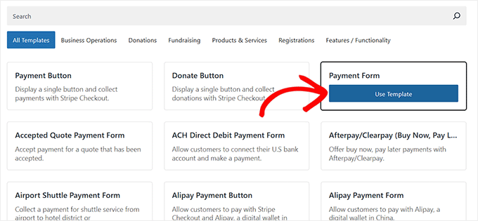 Choose the payment form template