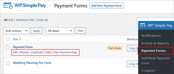 Edit payment form