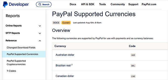 PayPal supported currencies