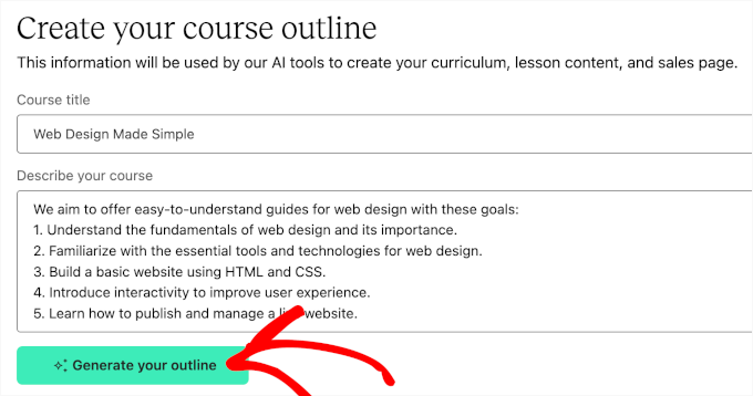 Generating a course outline using AI