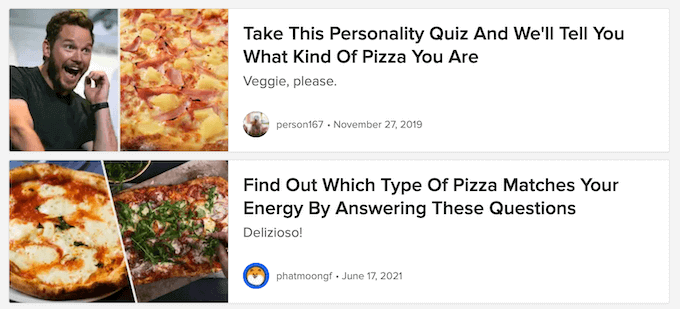 An example of an engaging online quiz, published on the BuzzFeed website