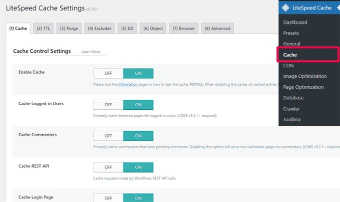 LiteSpeed Cache advanced settings