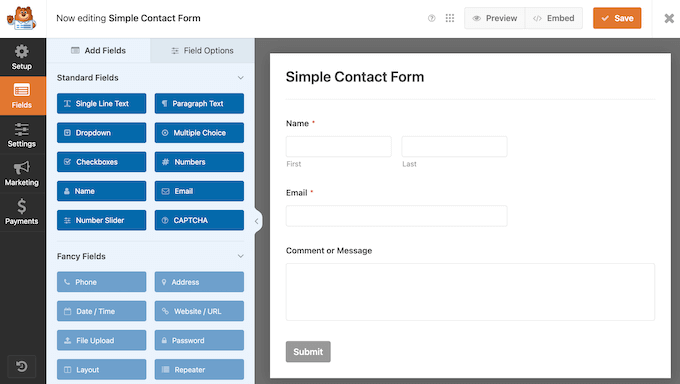 Adding a contact form to your website using WPForms