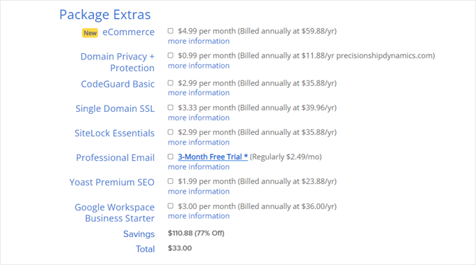 Adding extras to your web hosting package