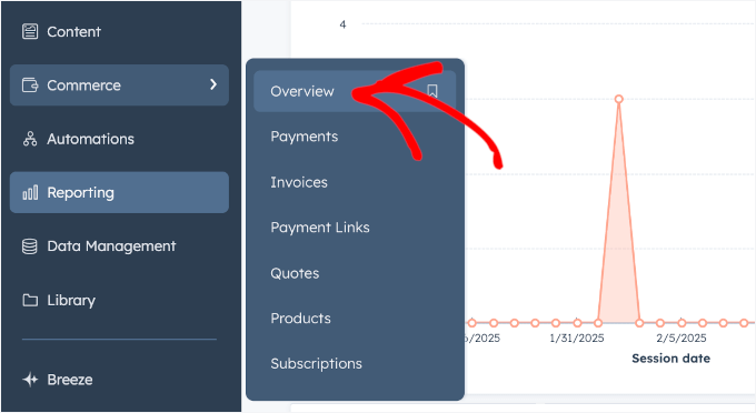 Finding the Commerce Overview in HubSpot