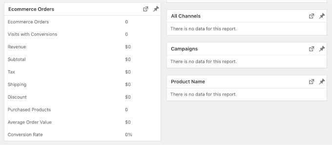 Matomo's eCommerce report summary