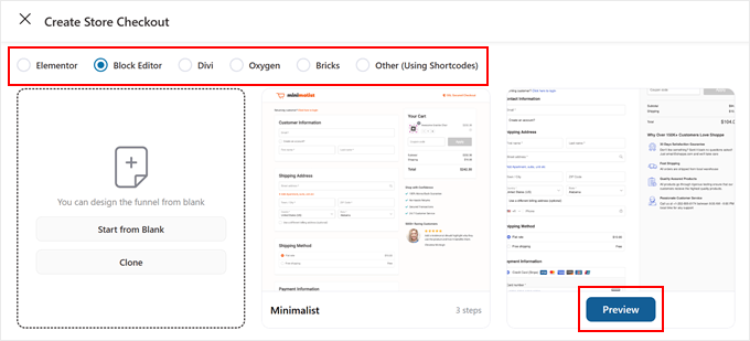 Choosing a FunnelKit checkout template