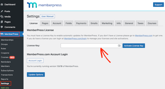 Adding a license key to your MemberPress plugin Adding a license key to your MemberPress plugin