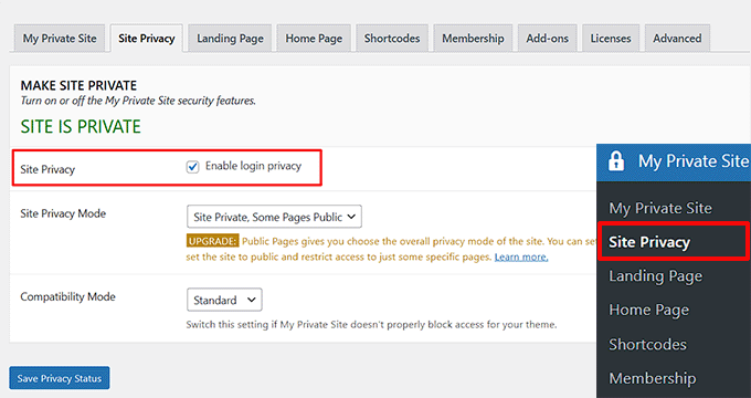 Enable login privacy Enable login privacy