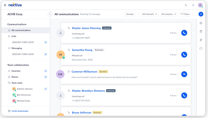 The Nextiva dashboard The Nextiva dashboard