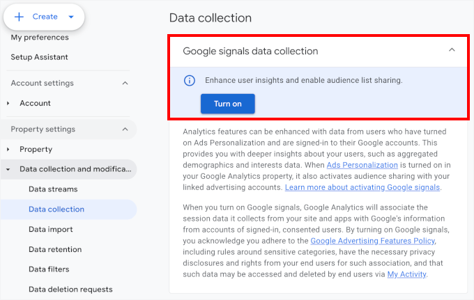 Google signals data collection turned off Google signals data collection turned off