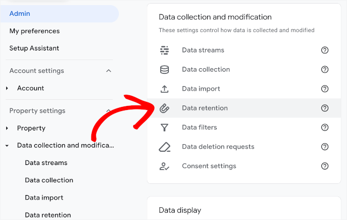 Data retention menu in GA4 Data retention menu in GA4